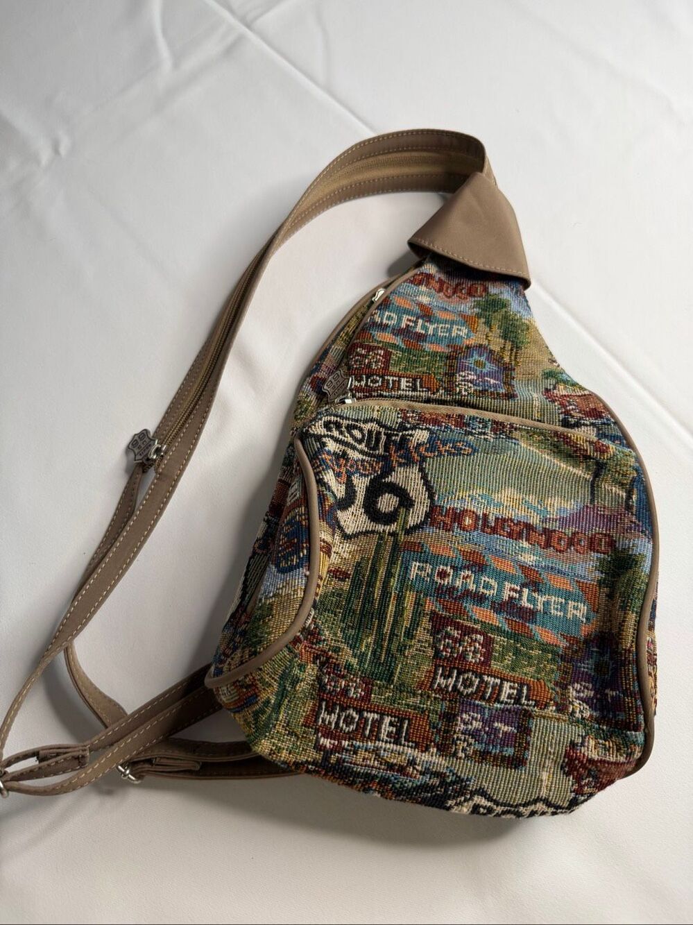Route 66 Tapestry Vintage Sling Backpack Bag